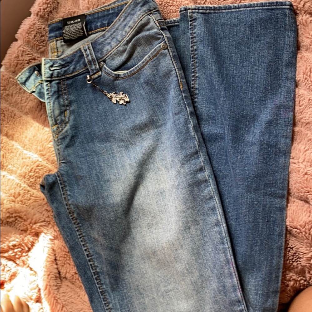 Boot cut lightly faded jeans